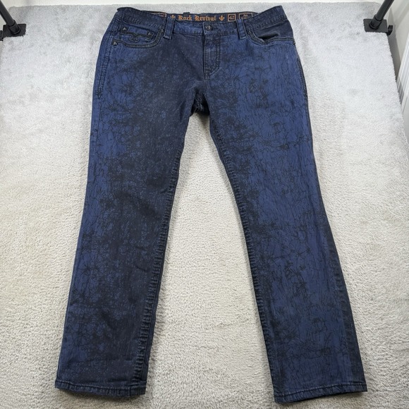 Rock Revival Jeans Mens 42x33 Blue Nyle Alt Straight Flap Pocket Thick Stitch - Picture 2 of 8